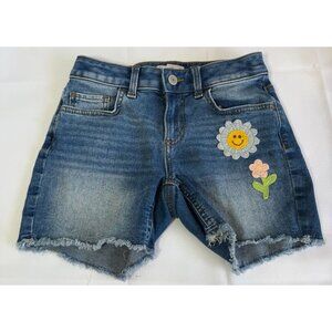 SO Girls Denim Jean Cut Off Shorts Size 10 Crochet Flowers Adjustable Waist